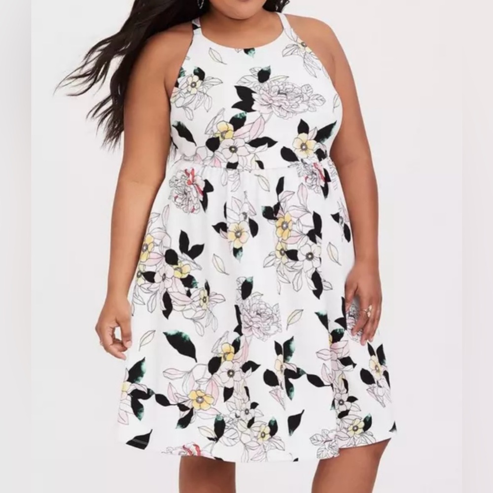 Torrid White Floral Midi Textured Knit Skater Dress Size‎ 1X